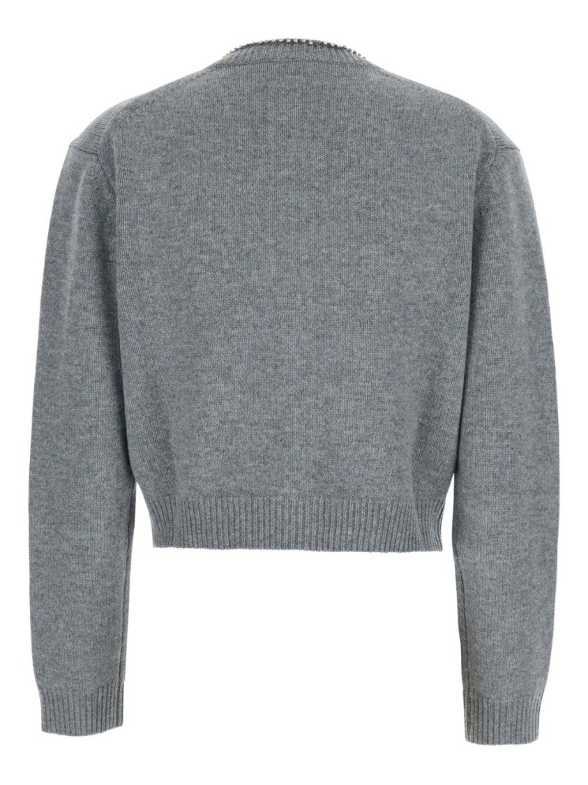 Semi Couture Cropped Cashmere Blend Cardigan With Embellished Placket