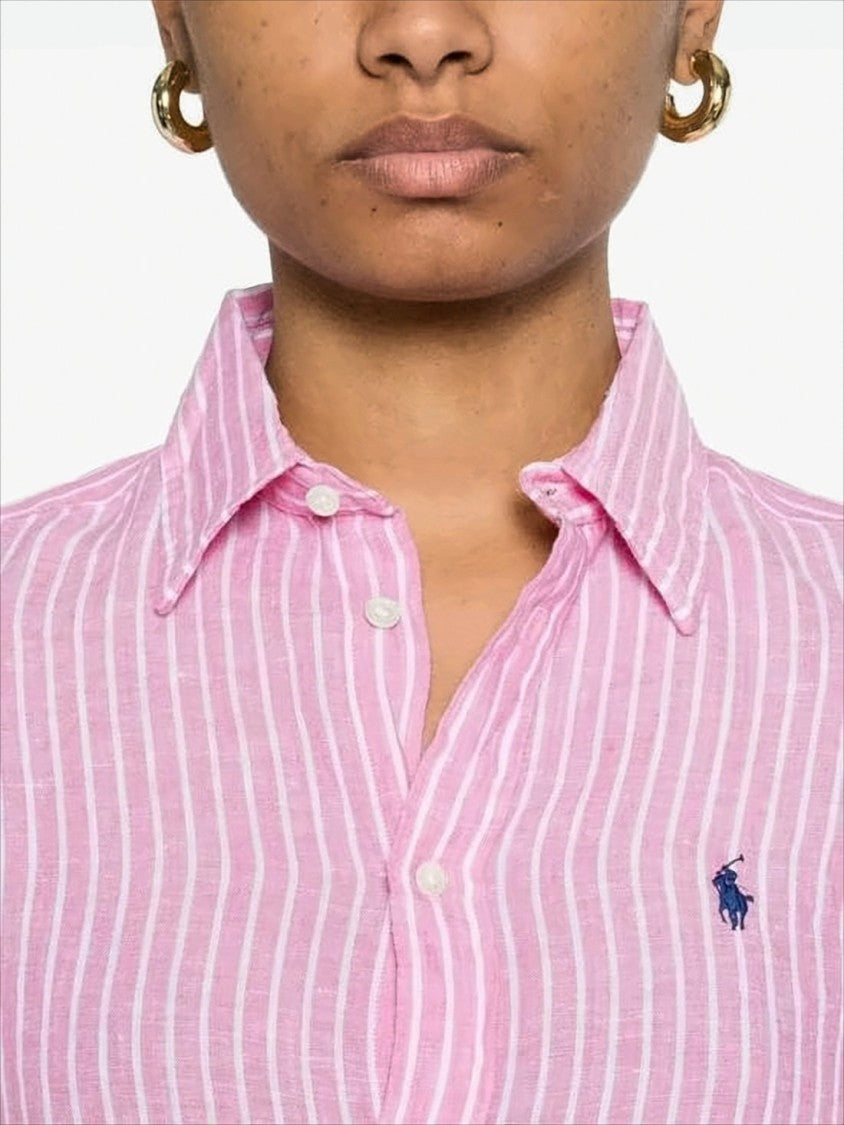 Polo Ralph Lauren Pink Striped Linen Blouse With Classic Button-Down Design