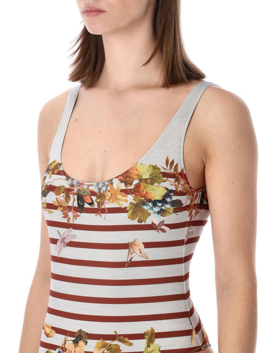 Jean Paul Gaultier Mariniere Grape Deep Back Swimsuit