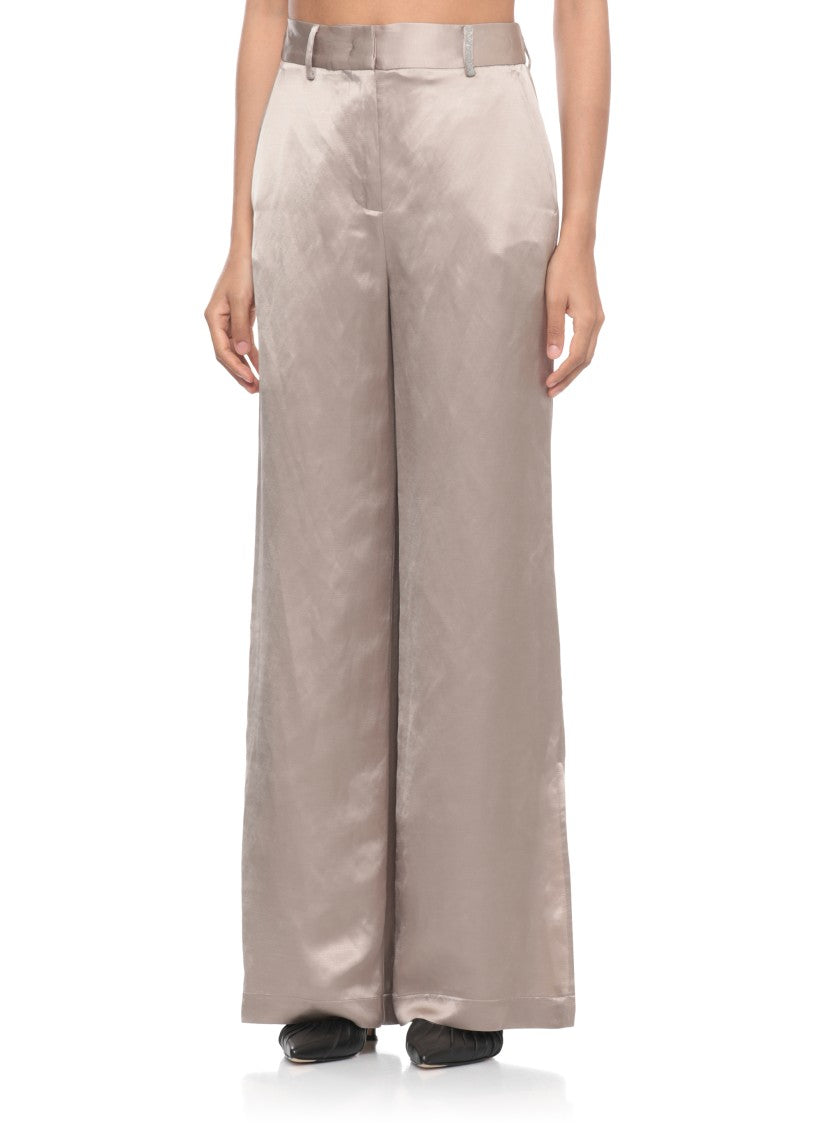 Panicale Beige Side Vents Viscose Straight-Leg Pants