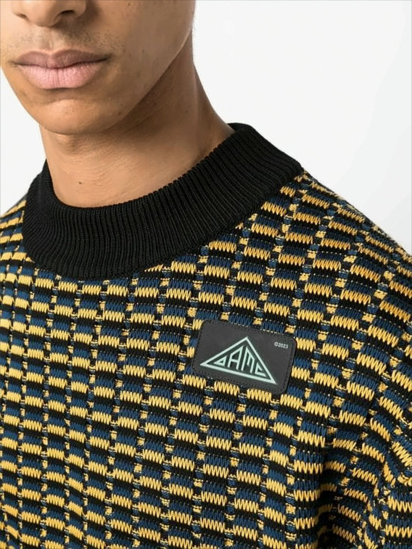 Oamc Textured Knit Sweater With Geometric Grid Effect
