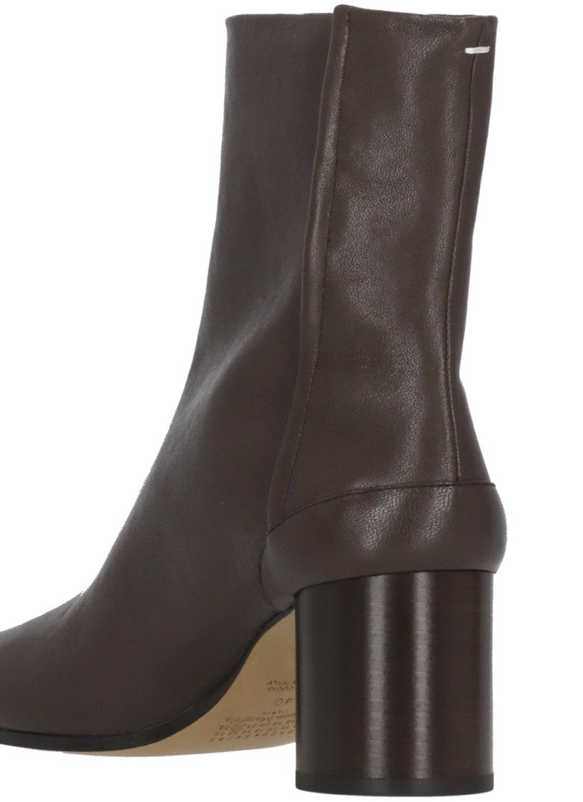 Maison Margiela Brown Tabi Cylindrical Heel Leather Boots