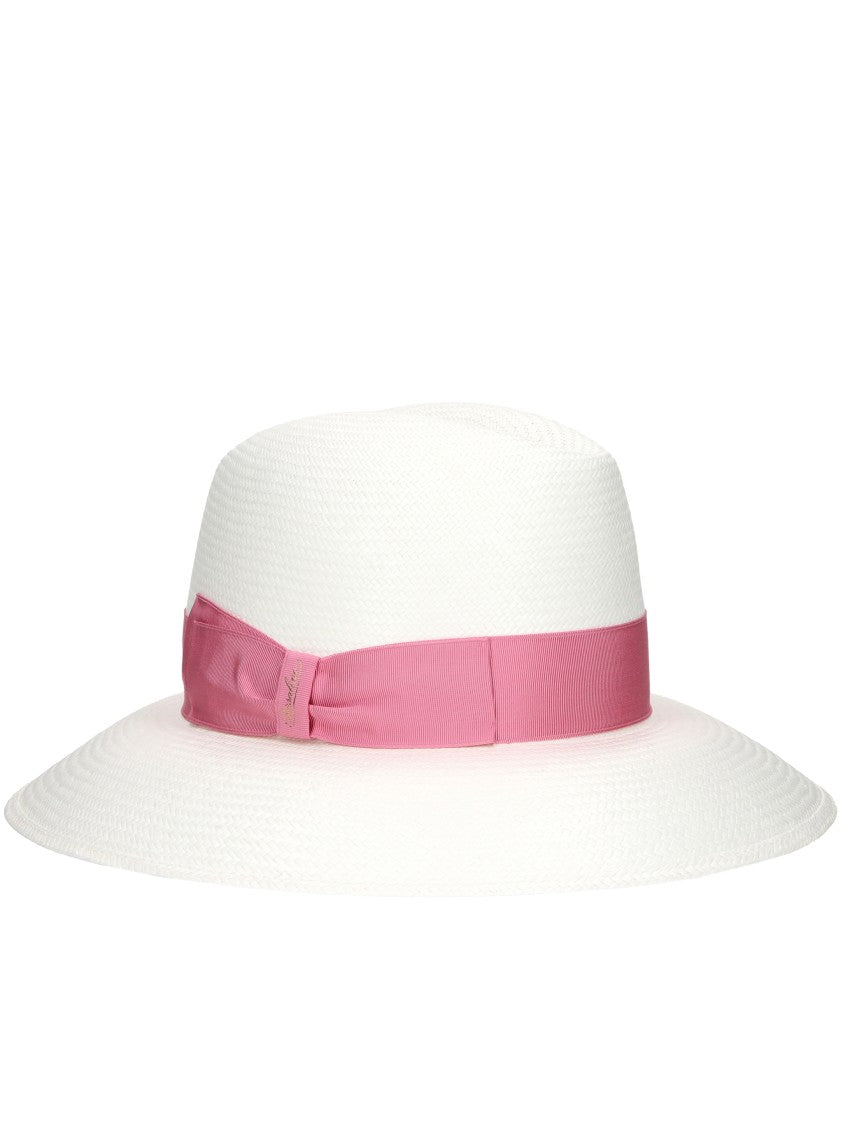 Borsalino Claudette Wide-Brimmed Pink Ribbon Hat