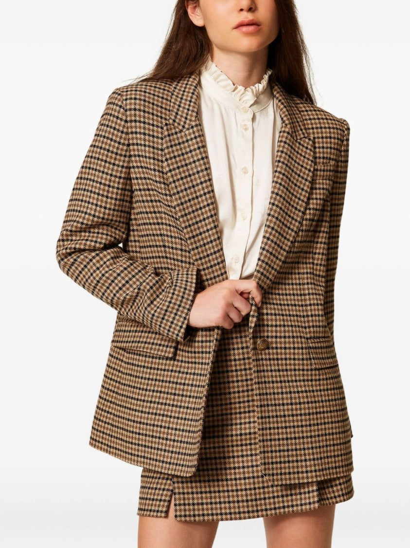 Twin-Set Checkered Tailored Blazer With Notched Lapels