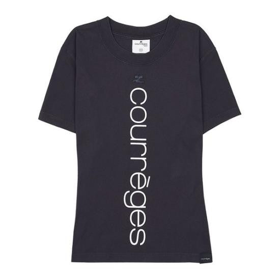 Courrèges Slim Fit Crew Neck T-Shirt With Bold Text Print