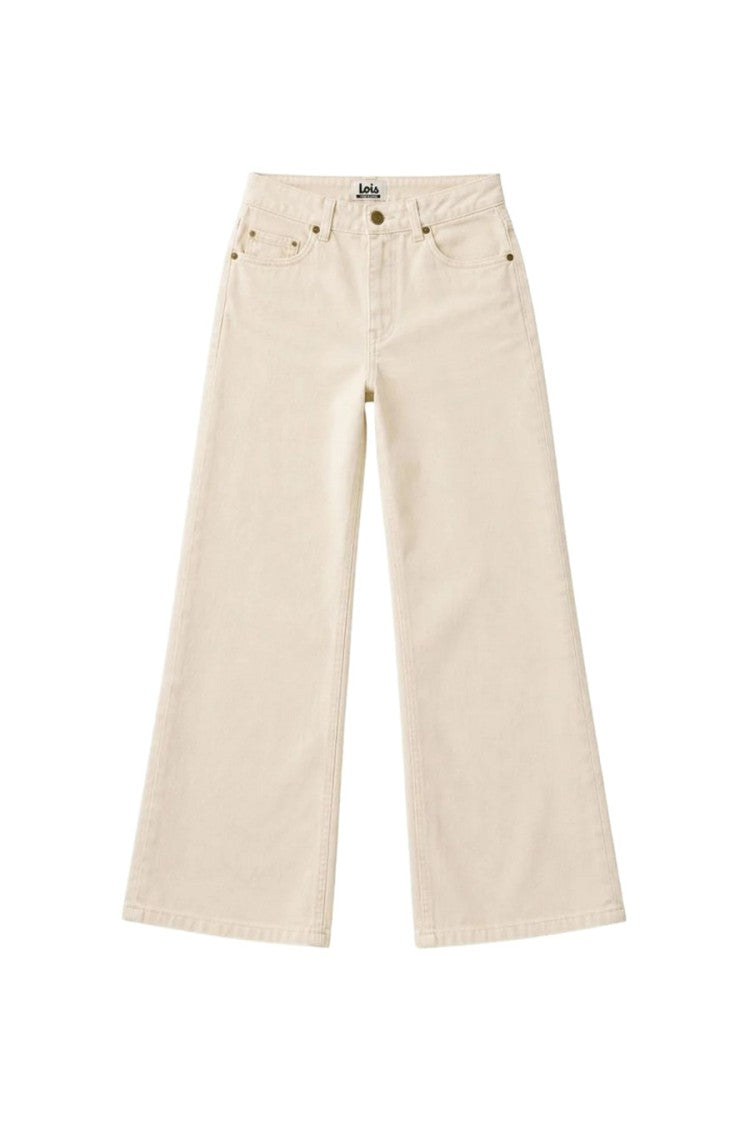 Lois Cream High-Rise Wide-Leg Cotton Jeans