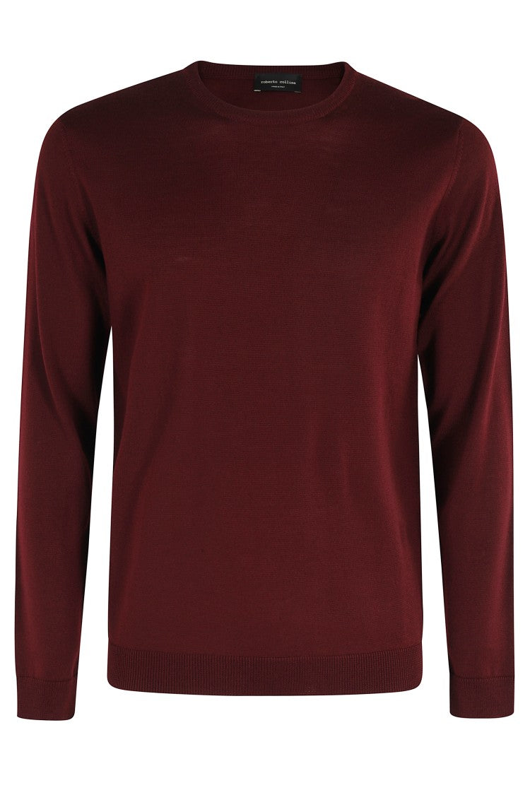 Roberto Collina Bordeaux Merino Wool Long-Sleeve Crew Neck Sweater