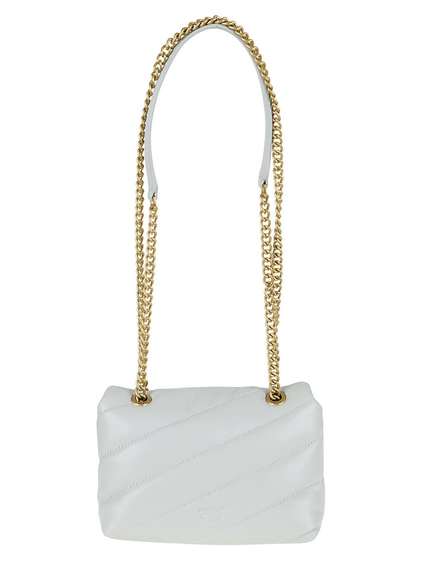 Pinko Quilted White Leather Shoulder Bag With Logo Plaque