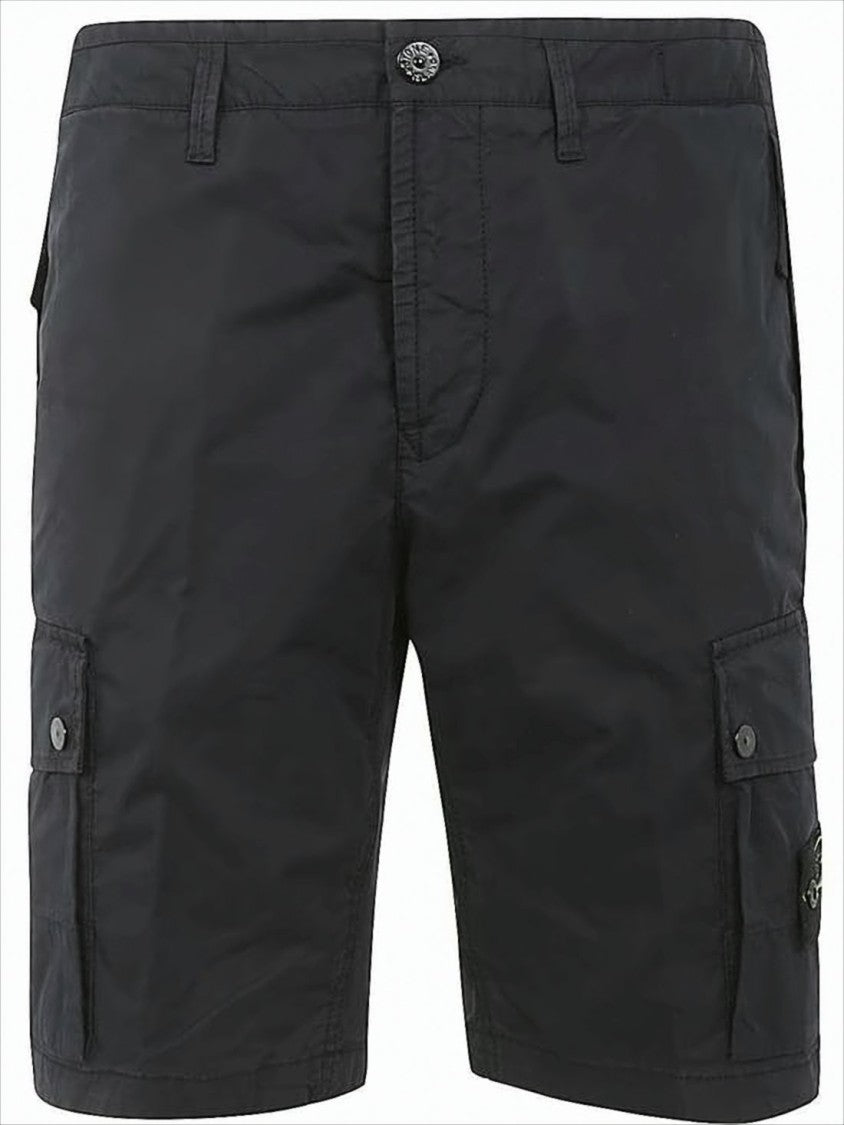 Stone Island Mid-Thigh Length Black Shorts With Flap Pockets