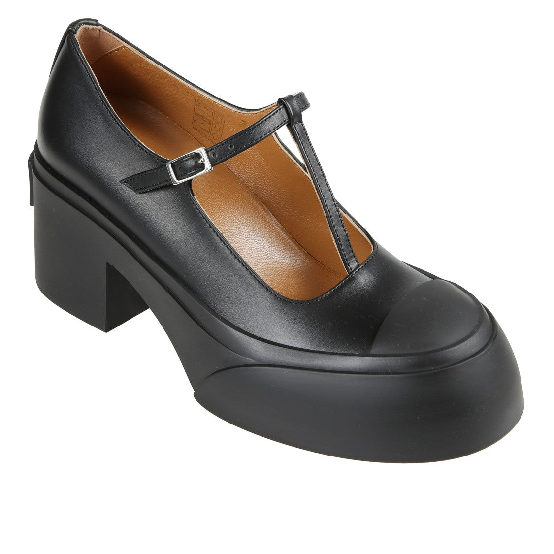 Marni Round-Toe Leather Pumps With T-Strap