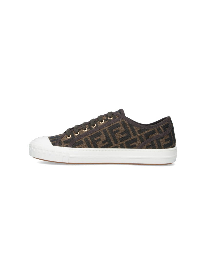 Fendi Brown Ff Jacquard Low-Top Sneakers