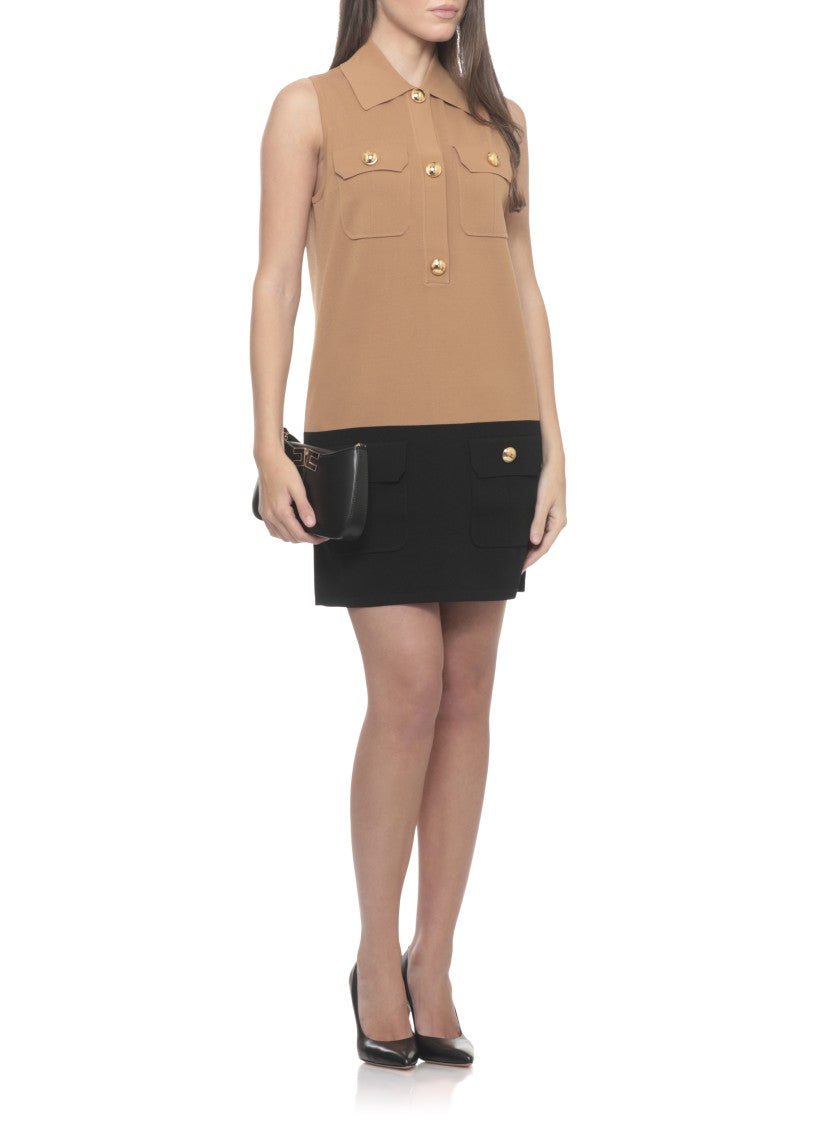 Elisabetta Franchi Viscose Mini Dress With V Neckline And Flap Pockets