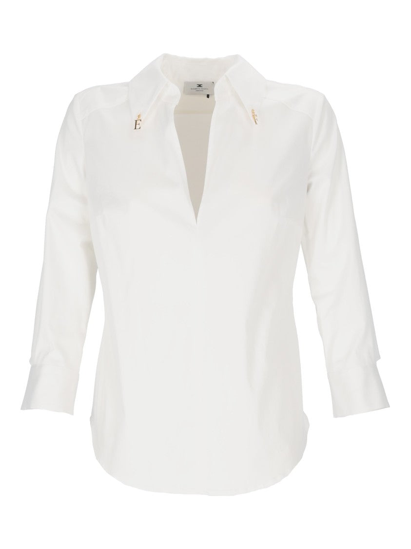 Elisabetta Franchi Tailored Blouse With Deep V-Neckline And Metallic Accents