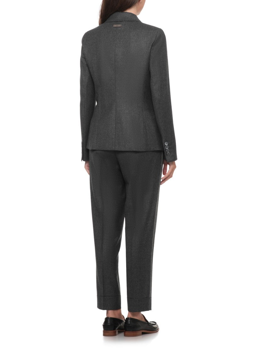 Peserico Double-Breasted Glitter Jacket With Rhinestone Detail