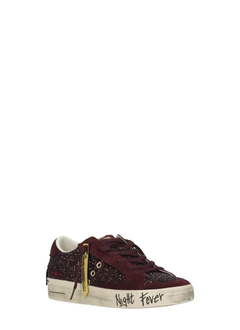 Crime London Bordeaux Sk8 Deluxe Glitter Suede Leather Sneakers
