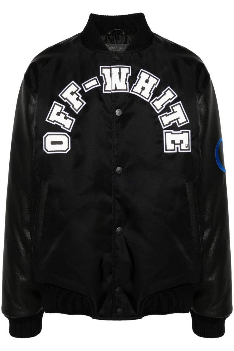 Off-White Black Baseball Varsity Leather Bomber Jacket