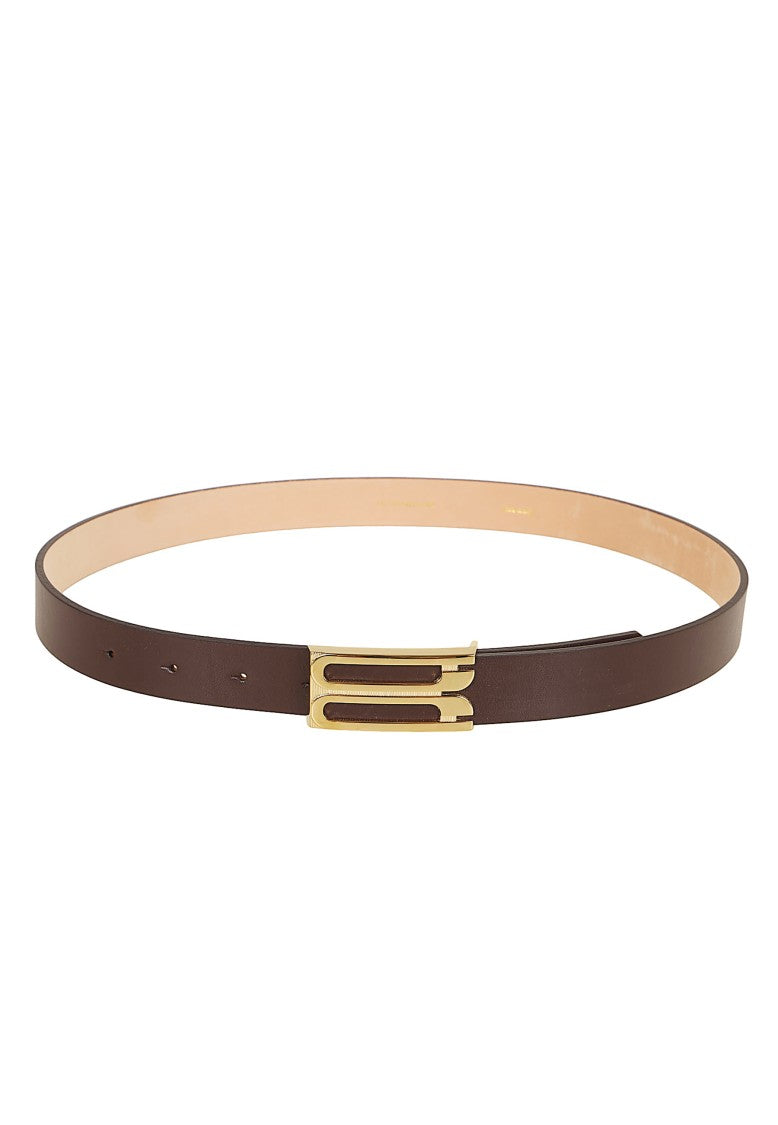 Victoria Beckham Minimalist Dark Burgundy Calfskin Belt With Geometric Buckle