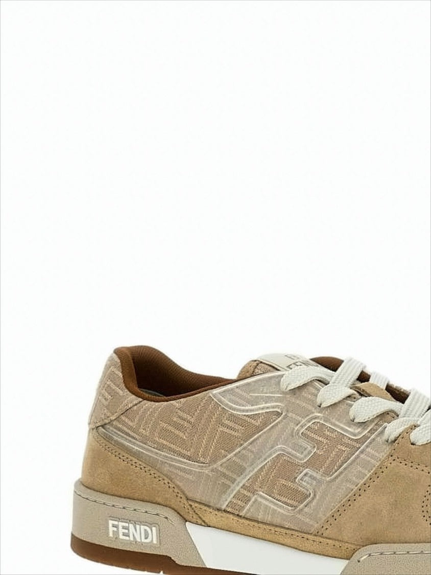 Fendi Low-Top Sneakers With Monogram Pattern And Suede Overlay