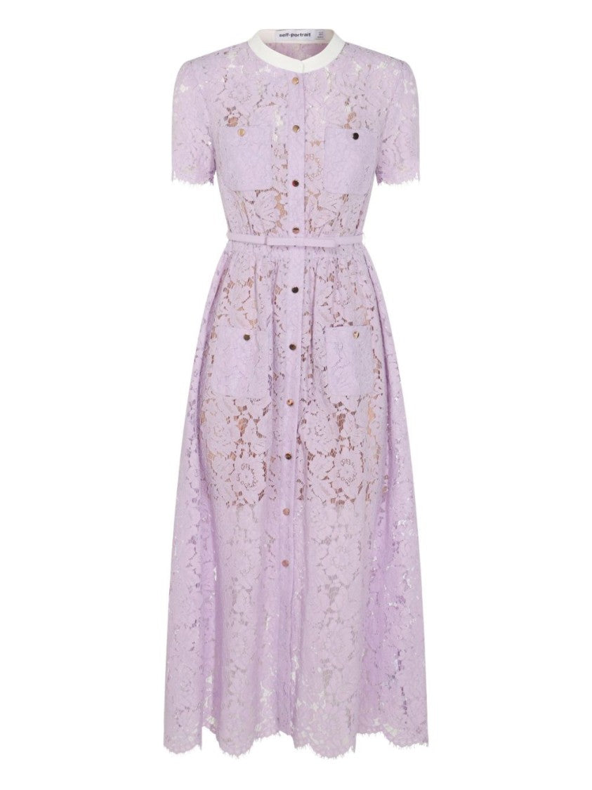 Self-Portrait Lilac Lace Midi Dress