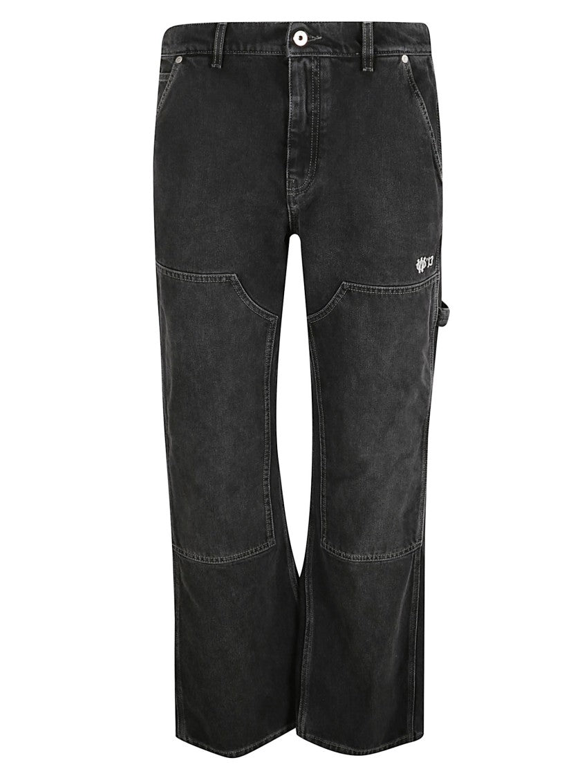 Off-White Relaxed Wide-Leg Jeans With Utility Pockets