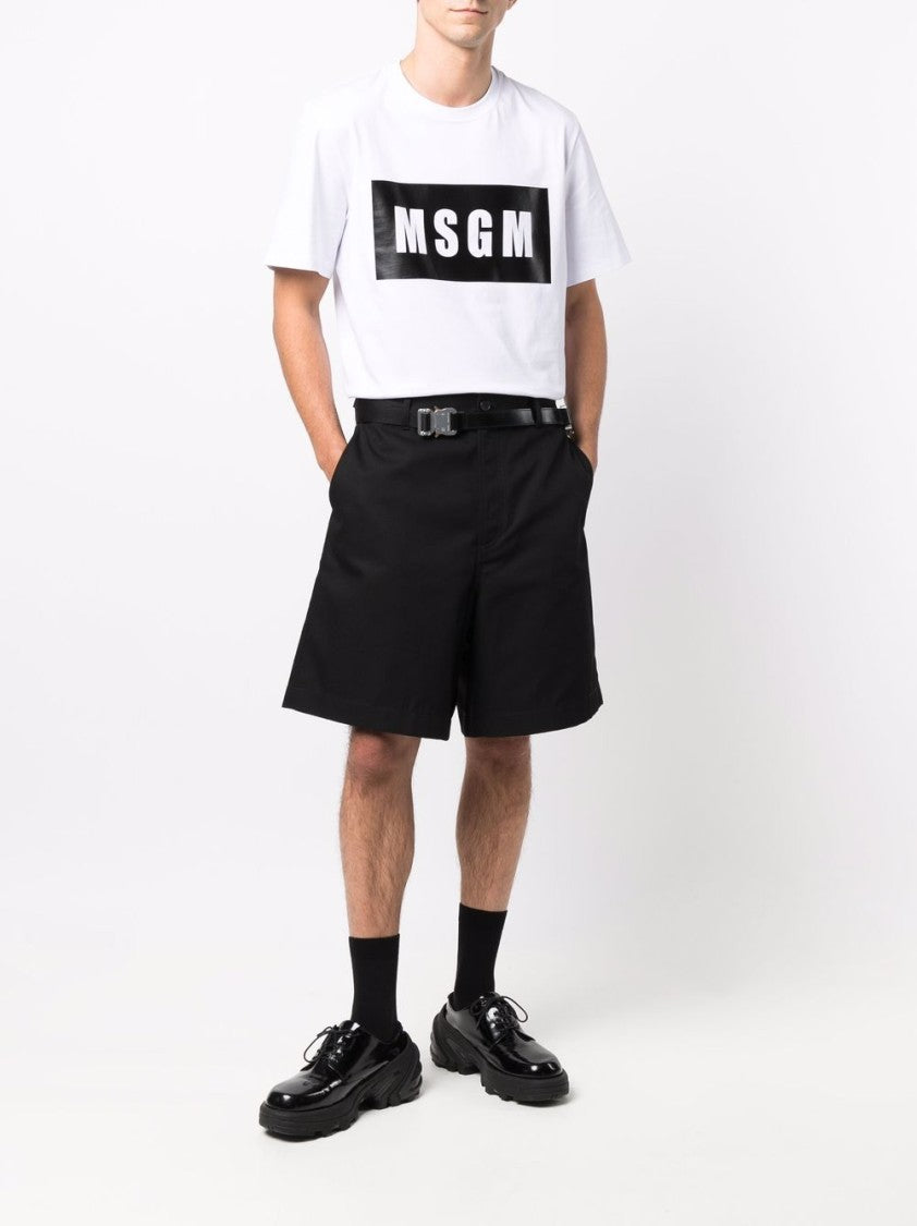 Msgm Relaxed Fit White T-Shirt With Bold Black Logo Patch