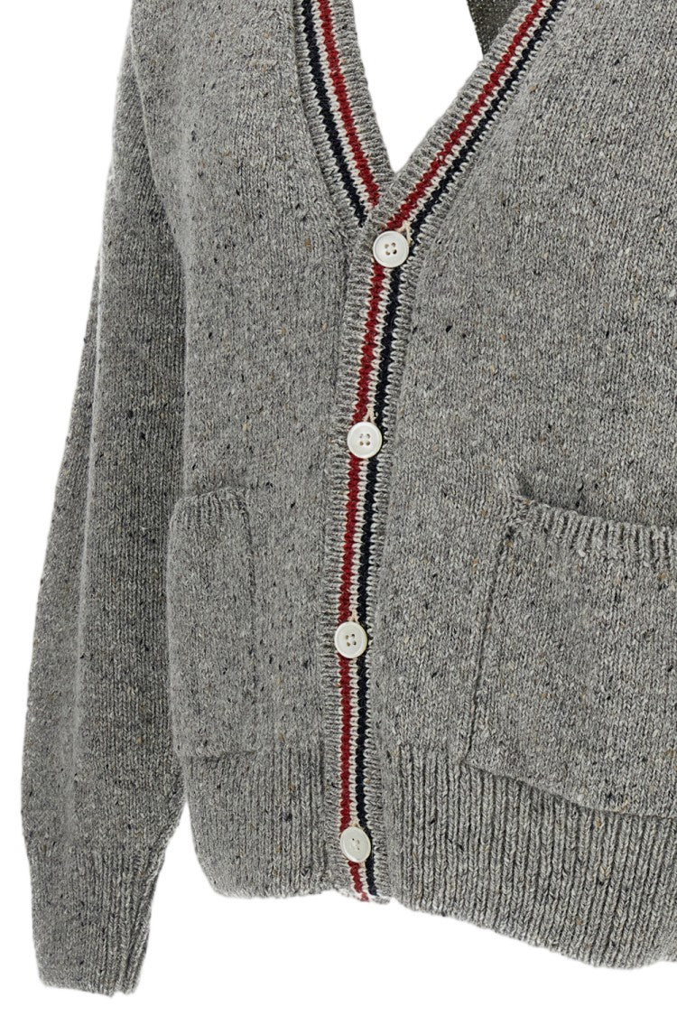 Thom Browne Donegal Yarn Cardigan With Rwb Intarsia And Patchwork Detail