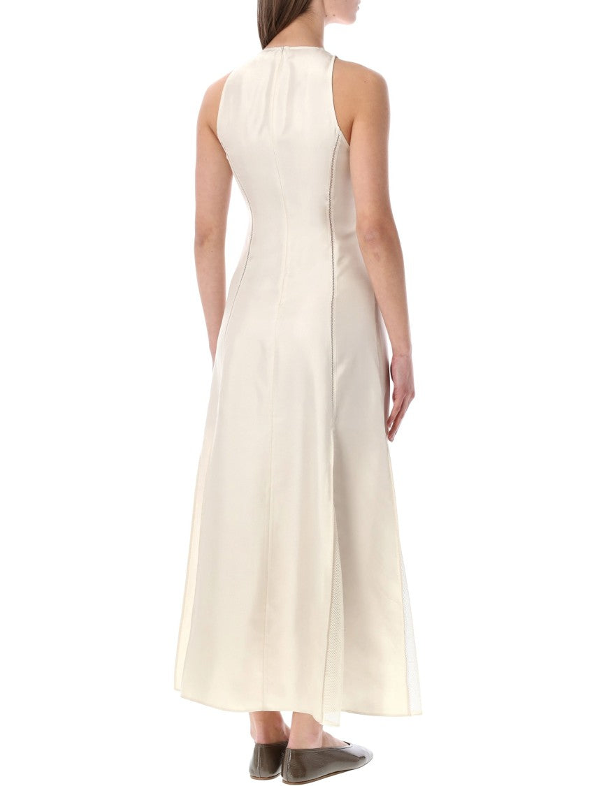 Loulou Studio Iraka Silk Twill Midi Dress With Sheer Tulle Inserts