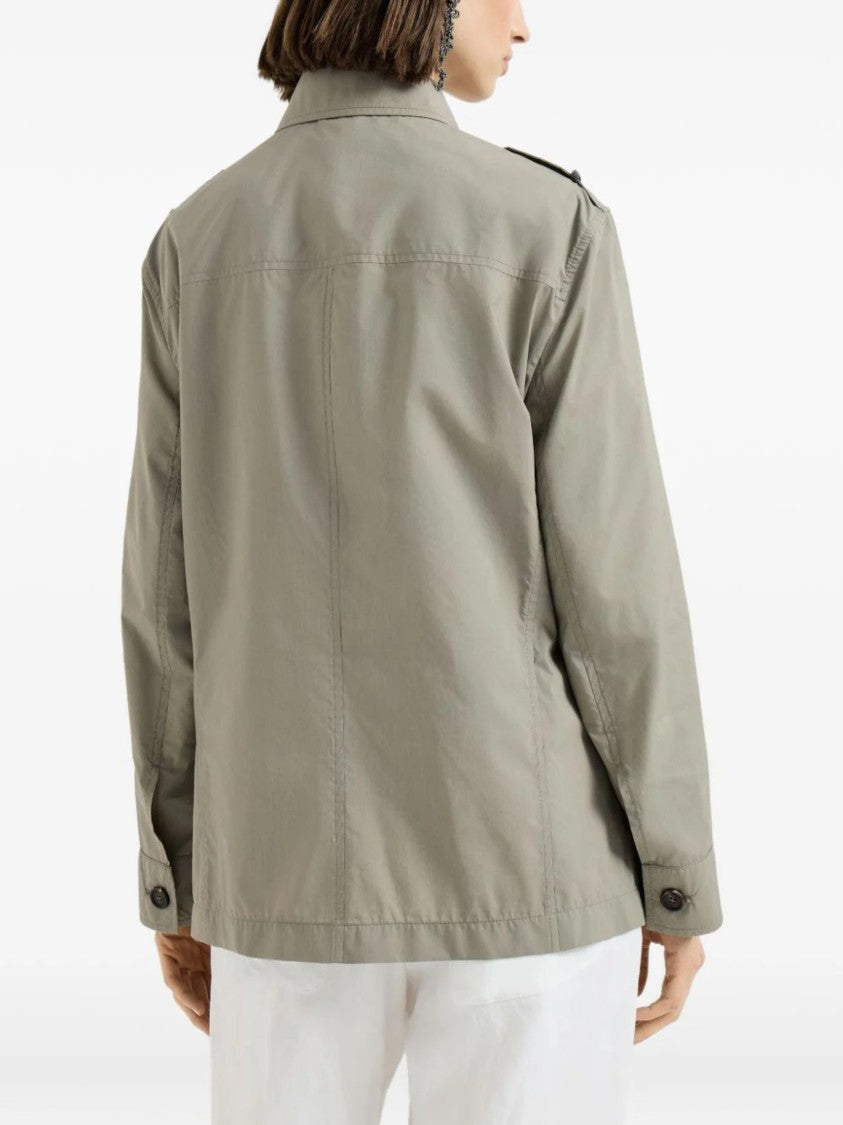 Brunello Cucinelli Khaki Pointed Collar Cotton Jacket