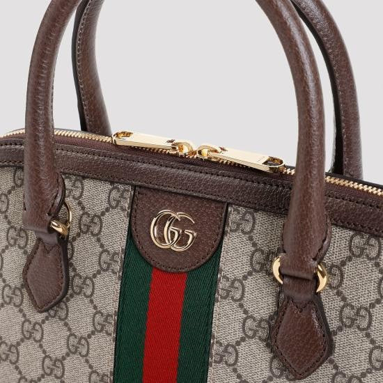 Gucci Structured Canvas Tote With Monogram Design And Leather Accents