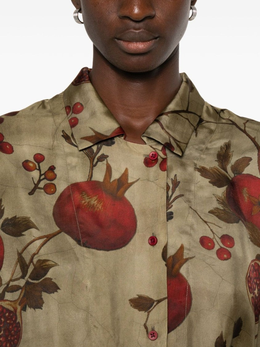Uma Wang Botanical Print Shirt In Viscoe-Cupro Blend