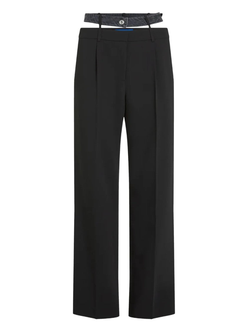 Karl Lagerfeld Wide-Leg High-Waisted Tailored Pants With Denim-Inspired Belt