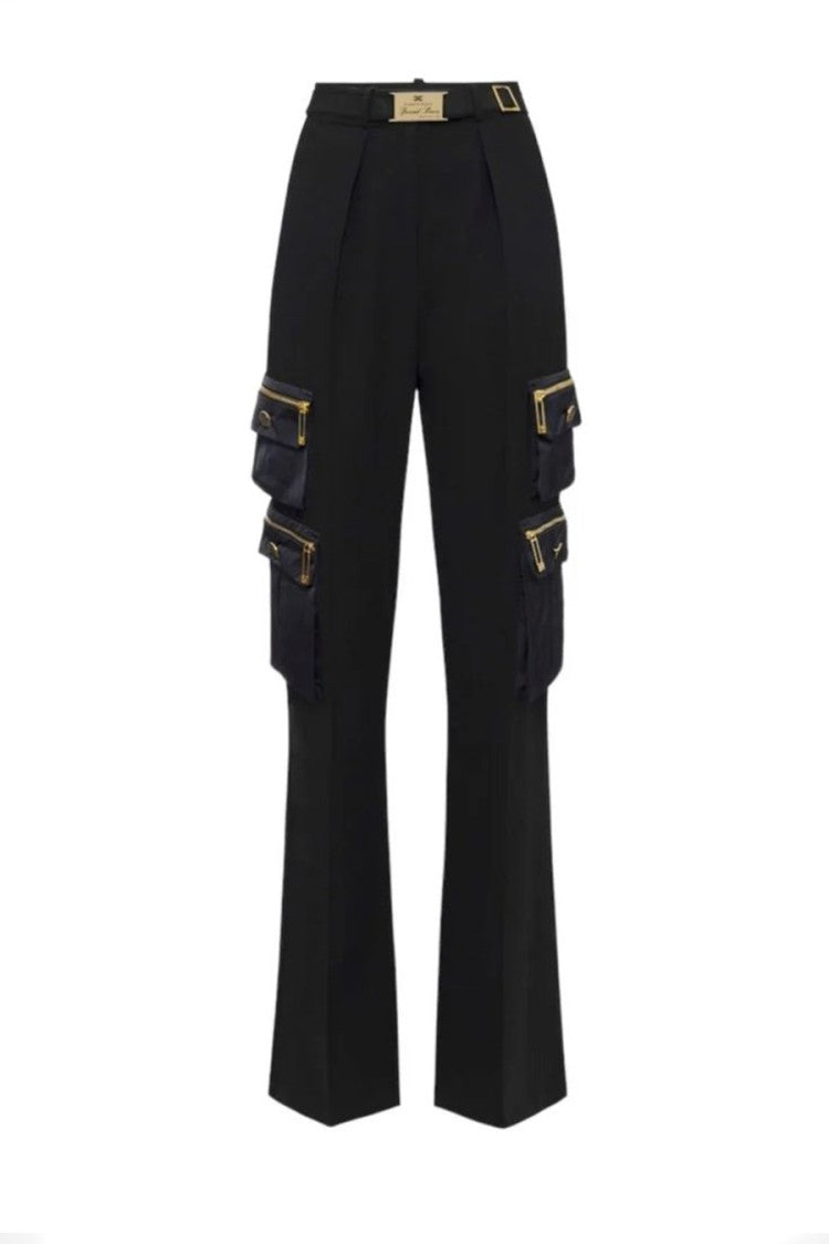 Elisabetta Franchi High-Waisted Black Trousers With Cargo Pockets