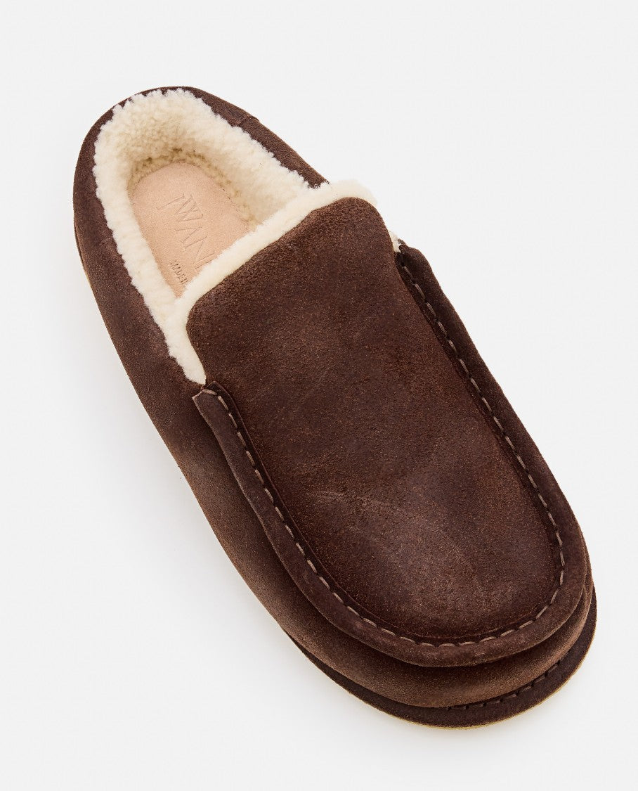 J. W. Anderson Brown Suede Mules With Cozy Fur Interior And Embossed Seams