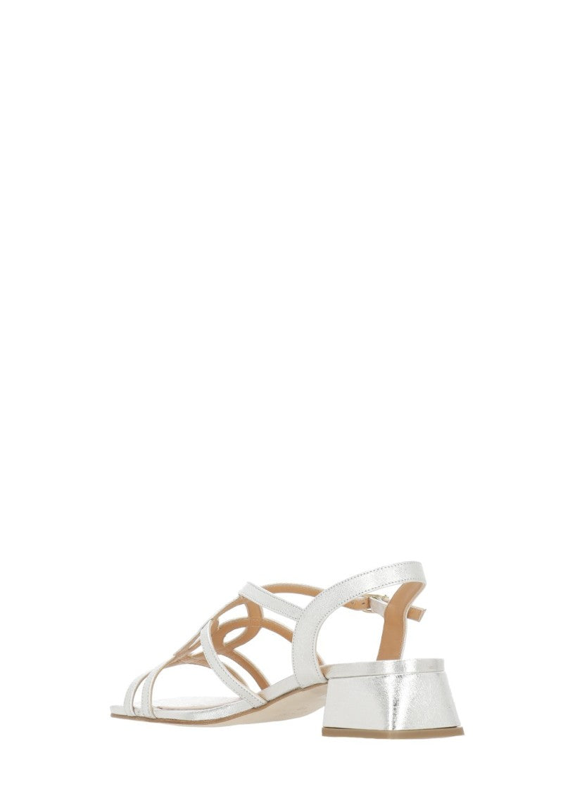 Juilie Dee Silver Ankle Strap Leather Sandals