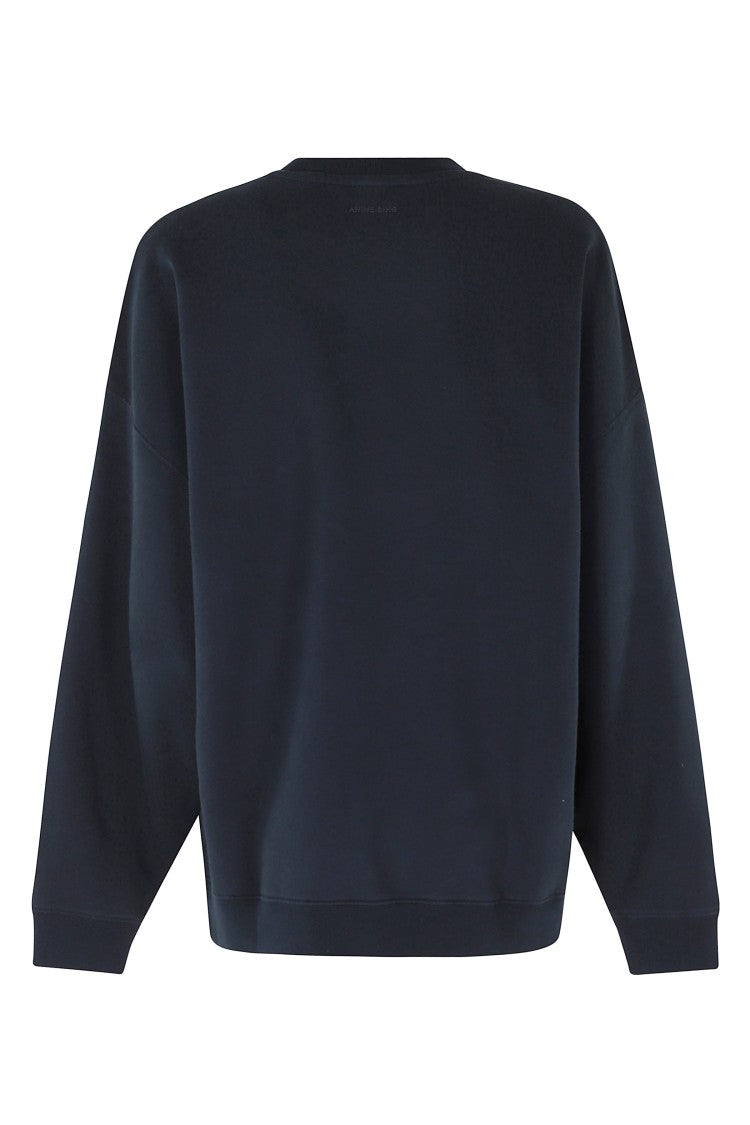 Anine Bing Navy Blue Miles Sweatshirt Collegiate Printed Cotton Sweatshirt