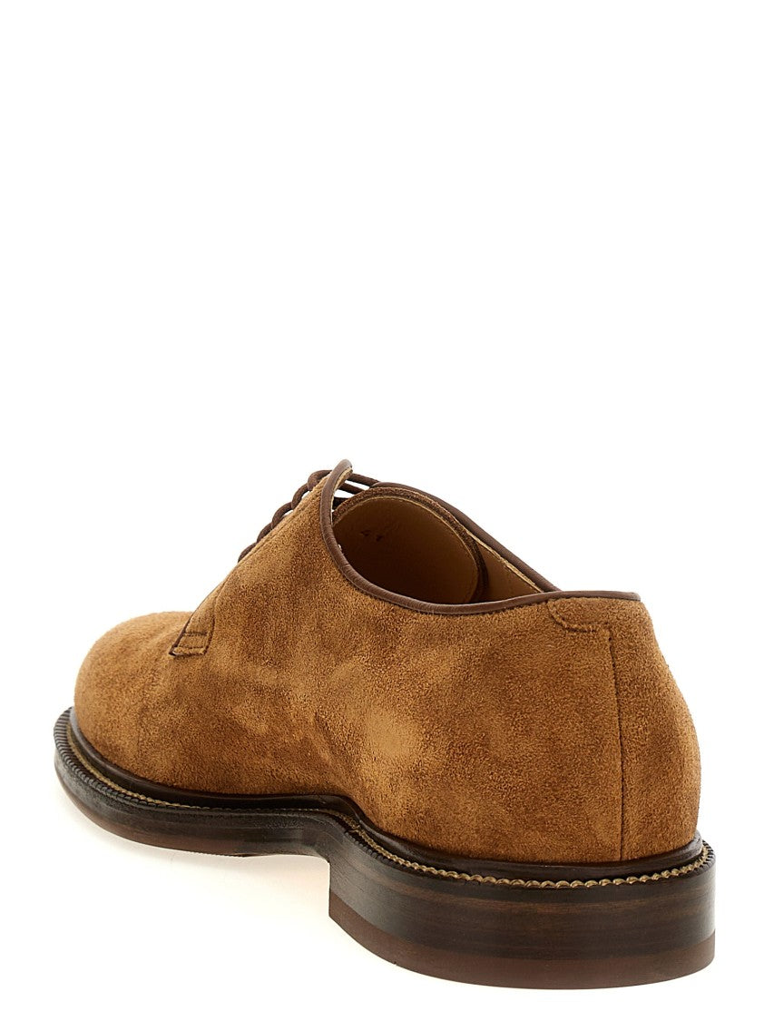 Brunello Cucinelli Brown Suede Derby Shoes With Lace-Up Design And Durable Sole