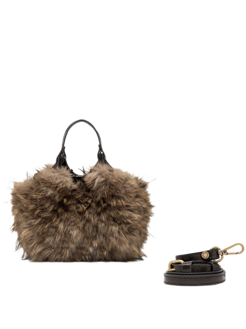 Gianni Chiarini Textured Fur Shoulder Bag With Dark Leather Accents