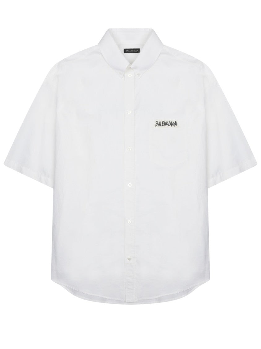 Balenciaga White Logo Short-Sleeve Cotton Shirt