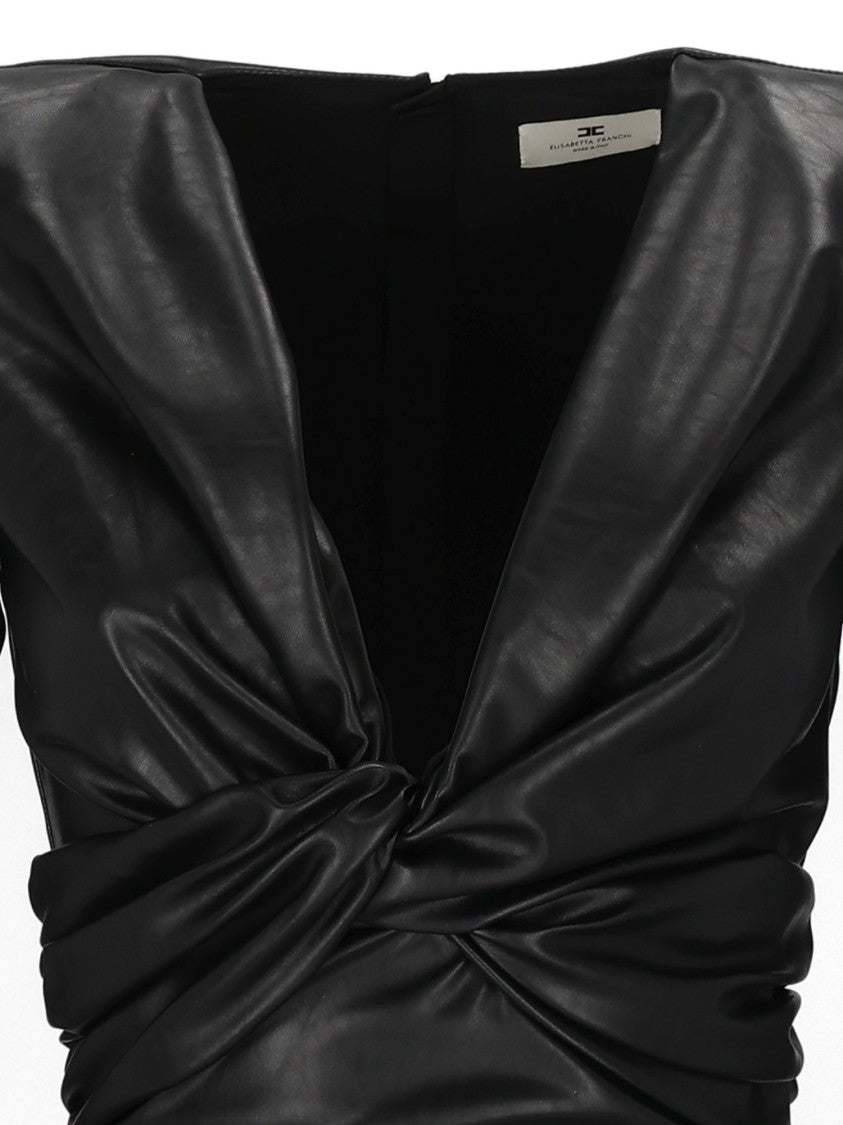 Elisabetta Franchi Faux Leather Mini Dress With Twisted Knot Detail
