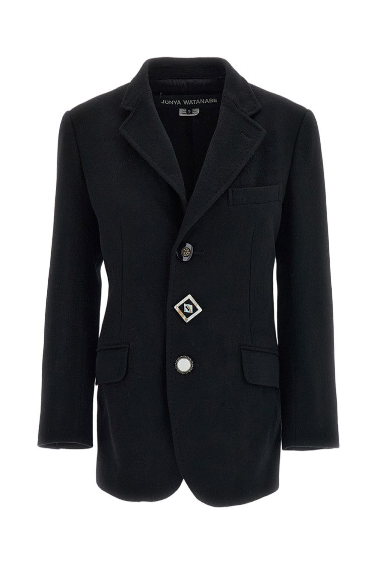 Junya Watanabe Black Wool-Cashmere Jewel Button Single-Breasted Jacket