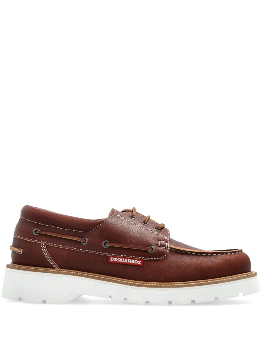 Dsquared2 Cognac Leather Derby Lace-Ups With Contrasting Stitching