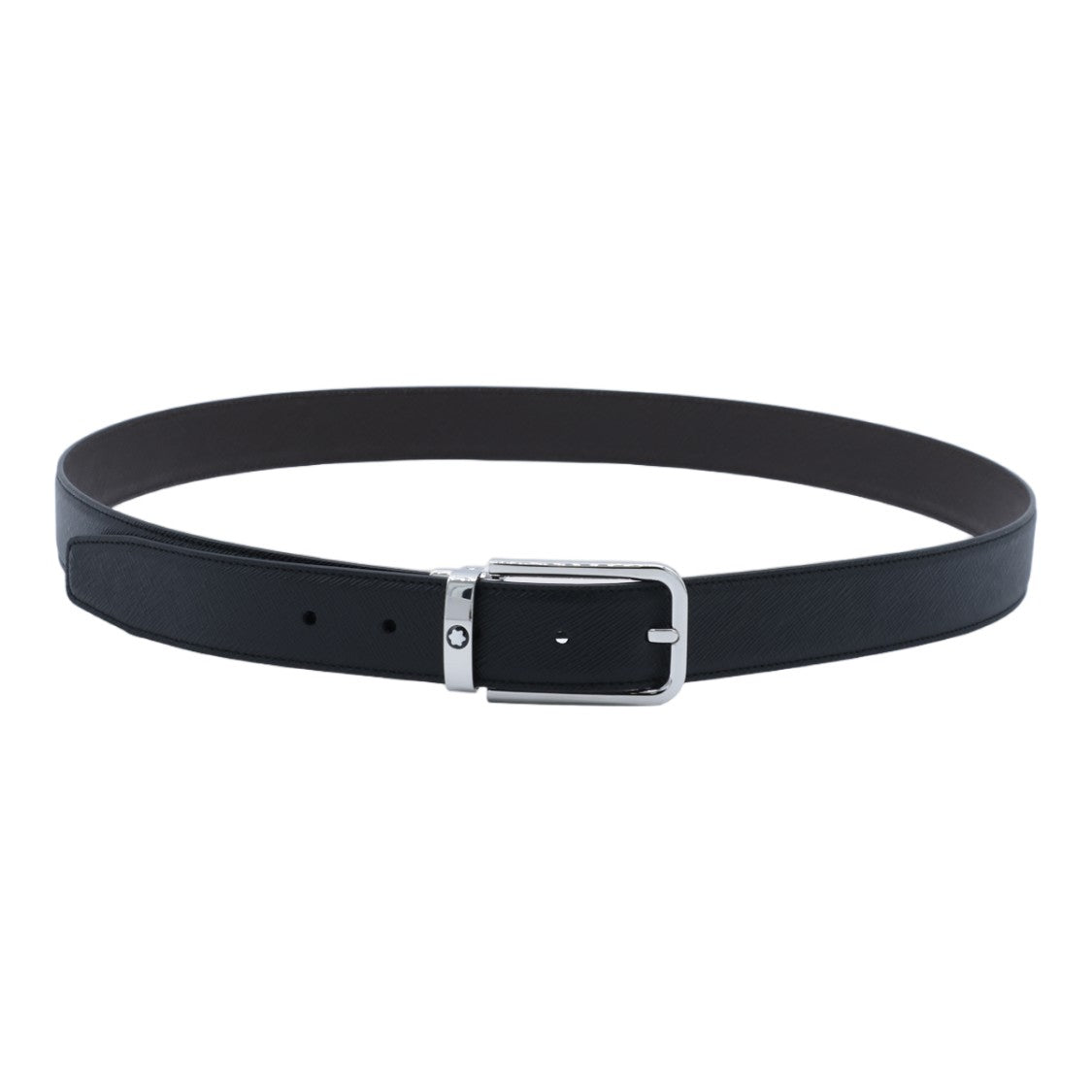 Montblanc Textured Black Belt With Polished Silver Buckle