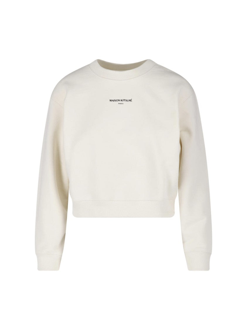Maison Kitsuné Panna Cropped Crewneck Cotton Logo Sweatshirt
