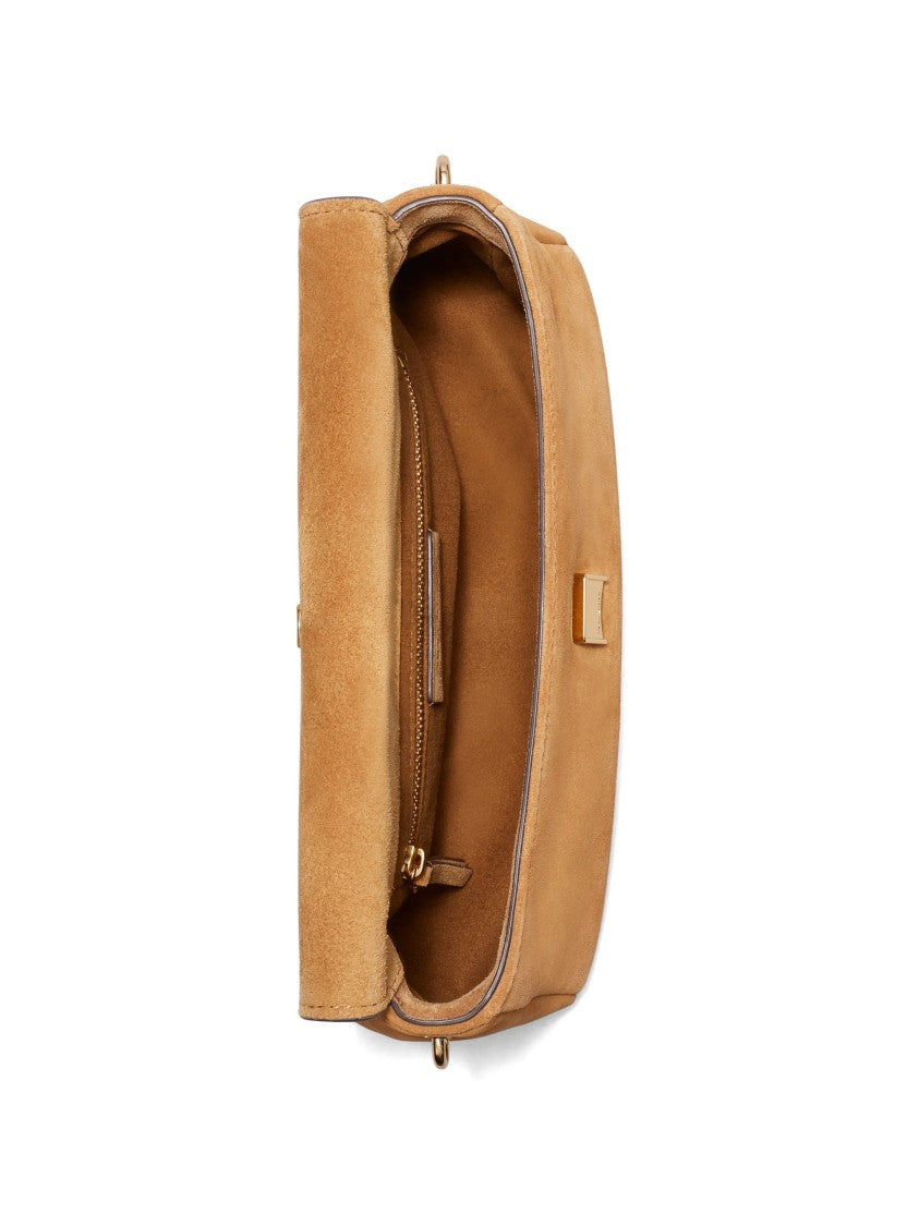 Tory Burch Brown Charlie Small Suede Shoulder Bag