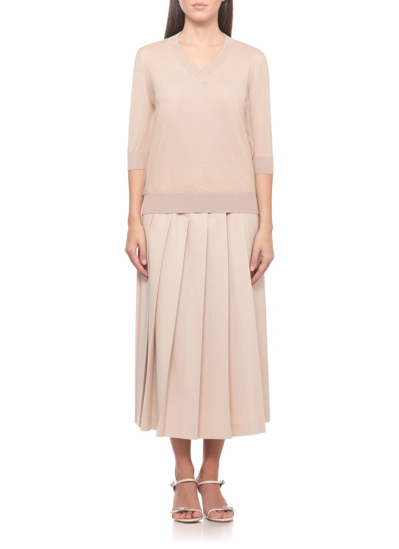 Fabiana Filippi Beige V-Neck Tulle Top
