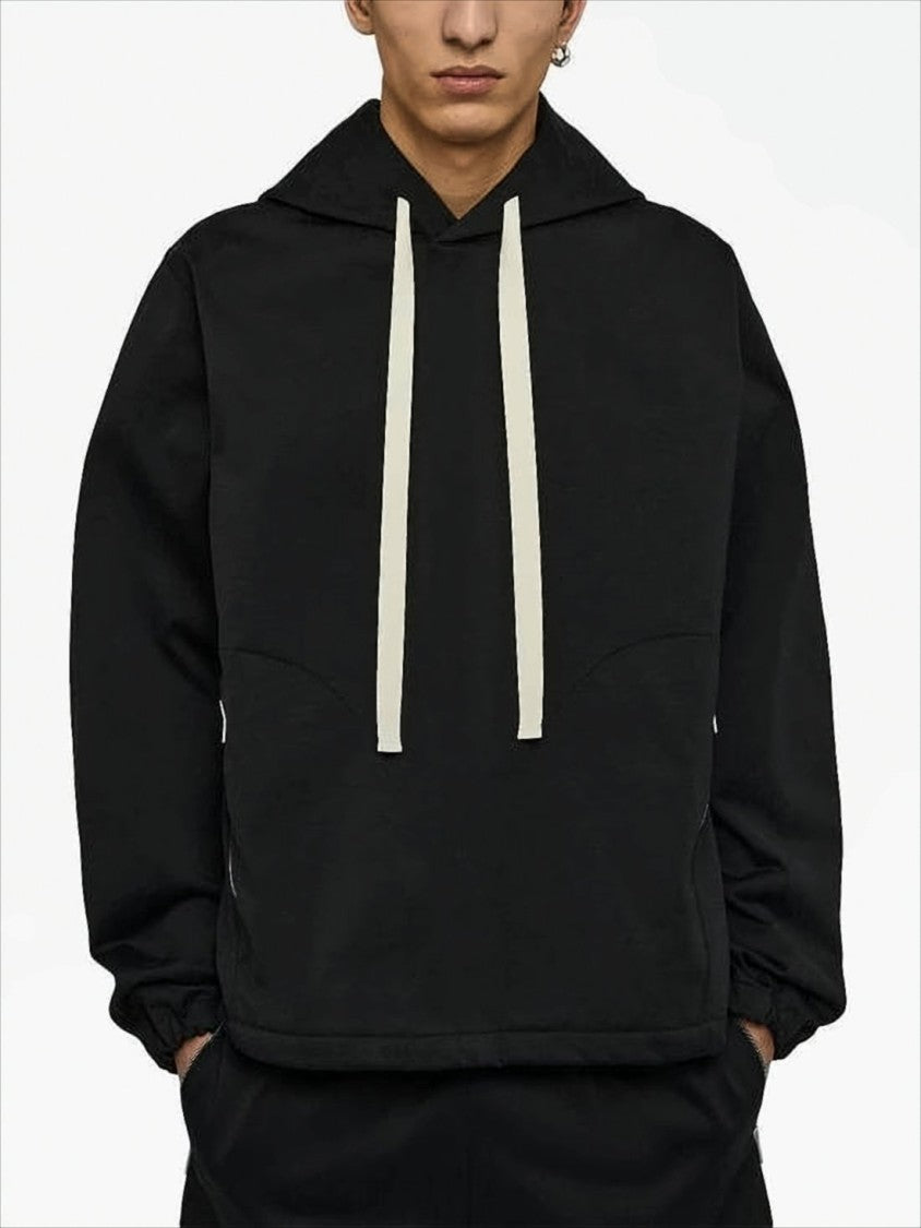 Jil Sander Boxy Black Hooded Sweatshirt With Zippered Pockets