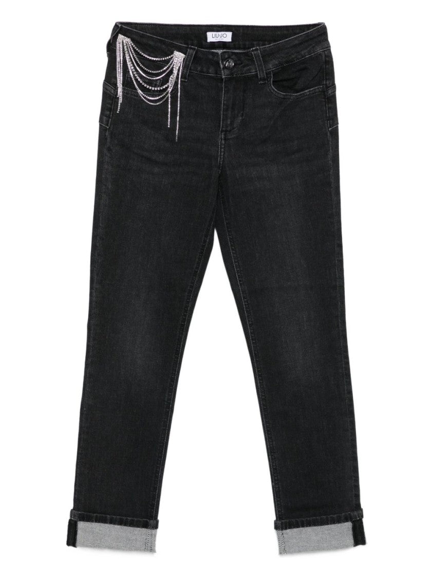 Liu Jo Straight-Fit Black Jeans With Decorative Chain Detail