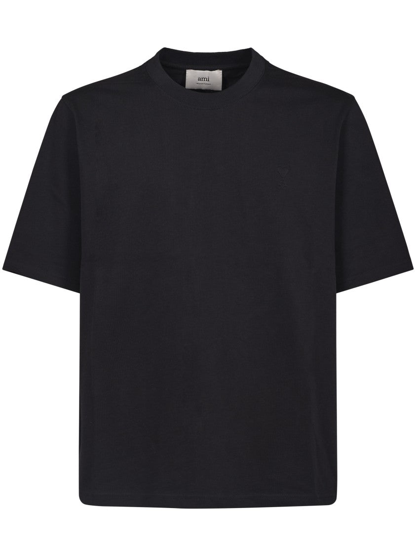 Ami Relaxed Fit Black T-Shirt With Subtle Embroidery