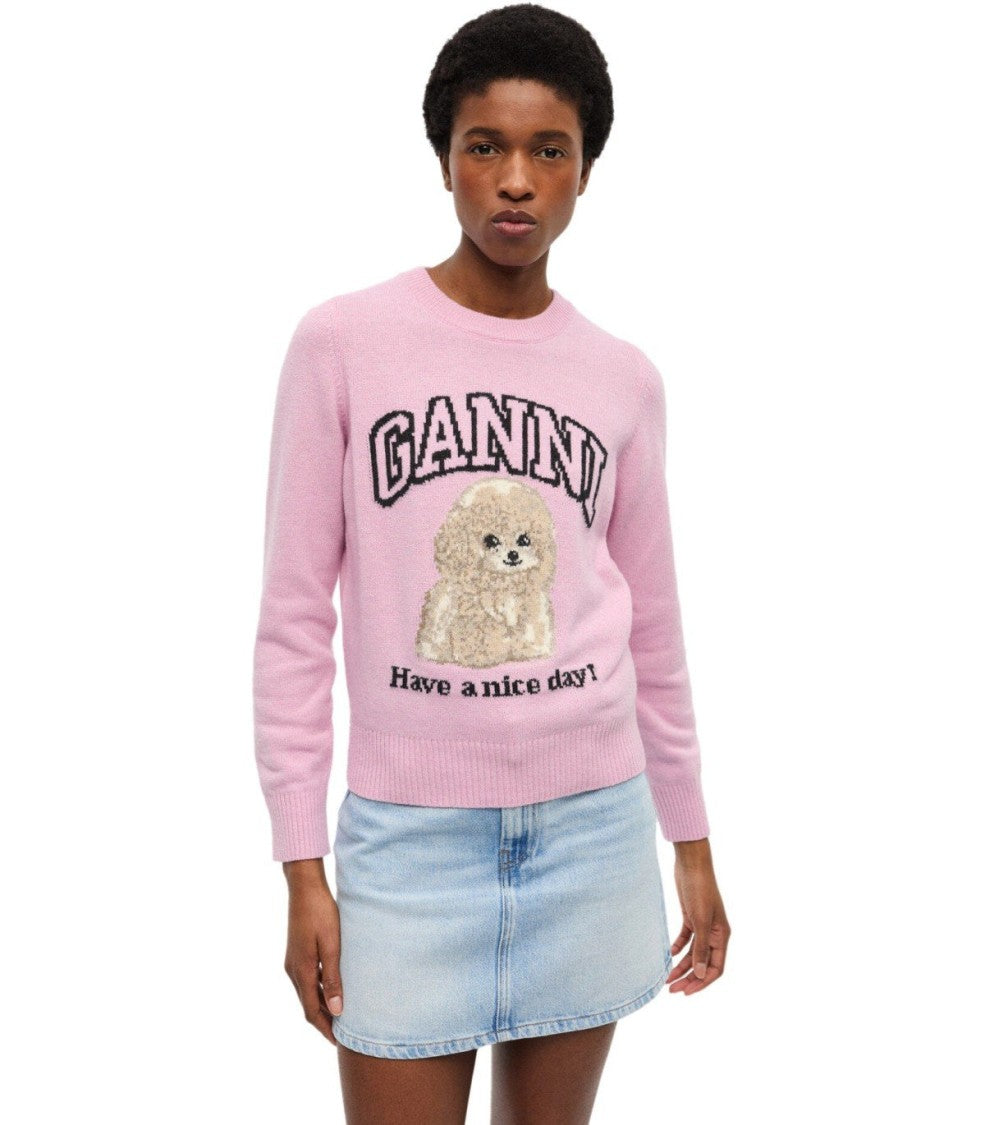 Ganni Poodle Pink Crewneck Jumper
