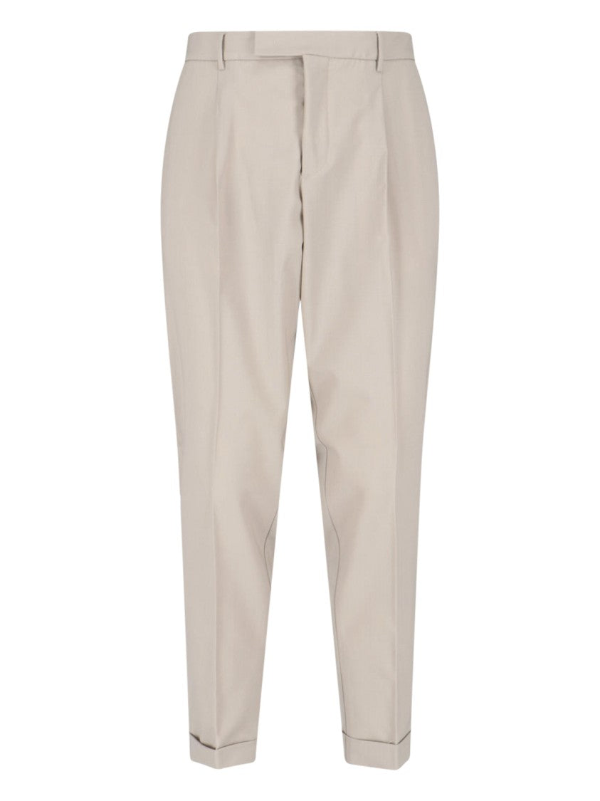 Cruna Beige Tailored Straight-Leg Virgin Wool Trousers